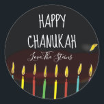 Pegatina Redonda Pegatinas "Happy Chanukah" Menorah Candles<br><div class="desc">Hanukkah/pegatinas de vacaciones, personalizar. Feliz Chanukah Menorah Candles. Elija entre 1 pegatinas de 1/2" y 3". Personalice eliminando y reemplazando el texto con su propio mensaje. Elija su tamaño de fuente, estilo y color favoritos. ¡Gracias por detenerse y por ir de compras! ¡Tu negocio es muy apreciado! ¡Feliz Hanukkah! Forma:...</div>