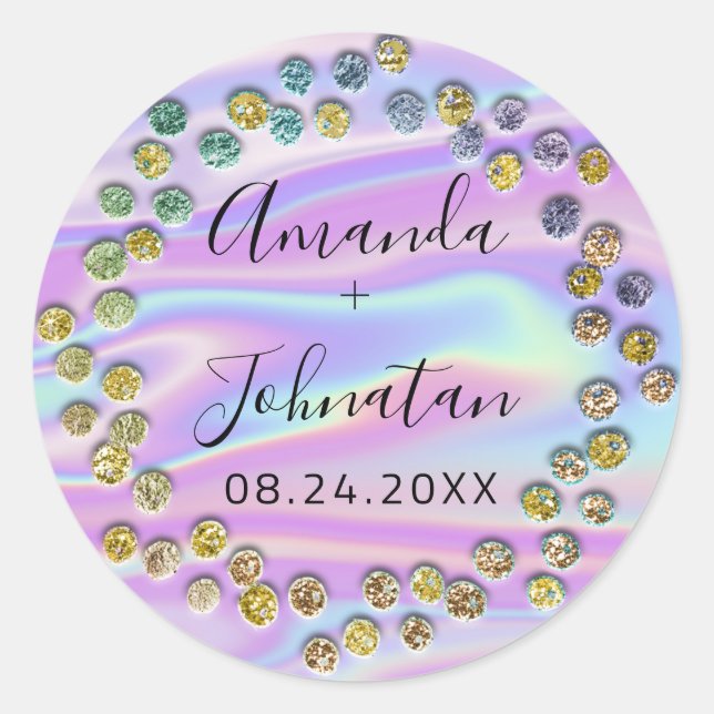 Pegatina Redonda Pegatinas holográficas simplemente nombre fecha pu (Anverso)