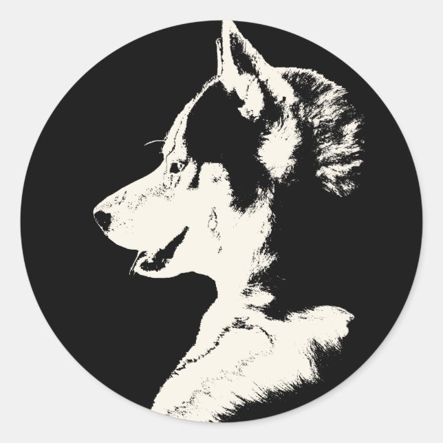 Pegatina Redonda Pegatinas Husky Pegatinas Siberian Husky Malamute (Anverso)