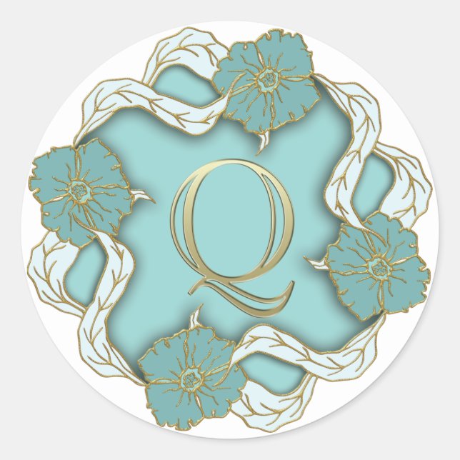 Pegatina Redonda pegatinas iniciales de Q en monograma (Anverso)