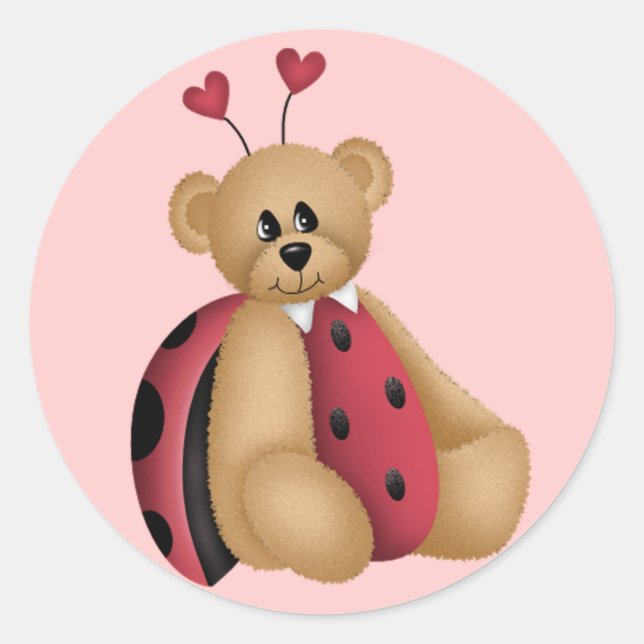 Pegatina Redonda Pegatinas Ladybug Teddy Bear (Anverso)