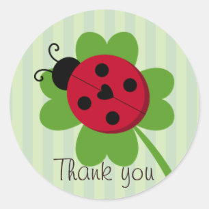 Pegatina Redonda Pegatinas Ladybug y Four Leaf Clover
