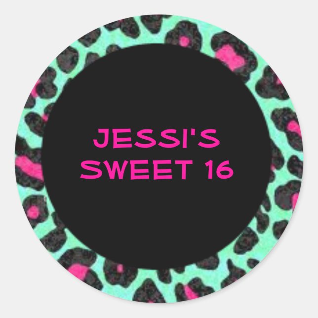 Pegatina Redonda Pegatinas Leopard Print Sweet 16 (Anverso)