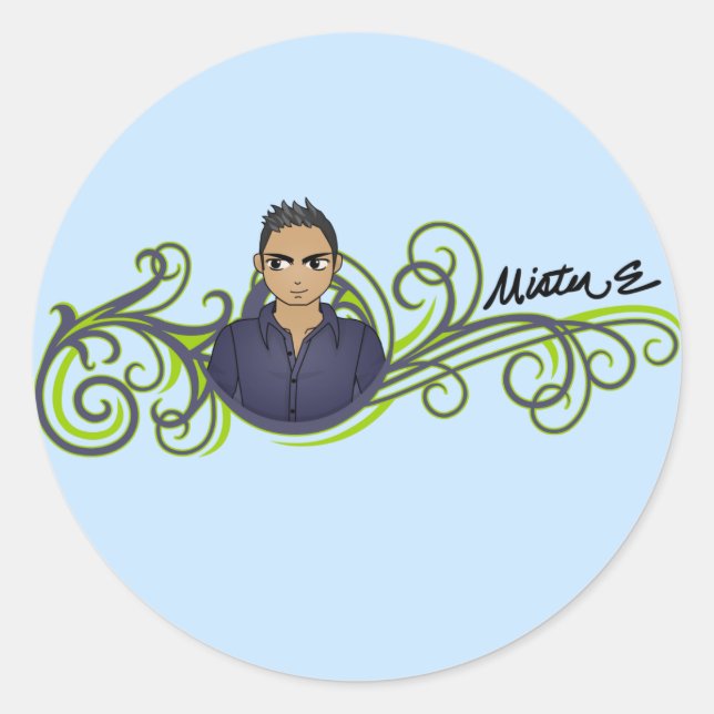 Pegatina Redonda pegatinas "Mister E" (Anverso)