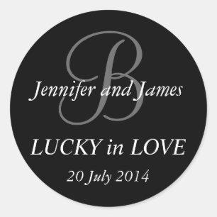 Pegatina Redonda Pegatinas Monograma B para Bodas Negro