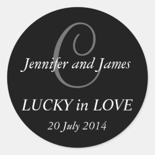 Pegatina Redonda Pegatinas Monograma C para Bodas Negro