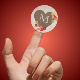 Pegatina Redonda Pegatinas Monograma de la boda otoño o de la ducha