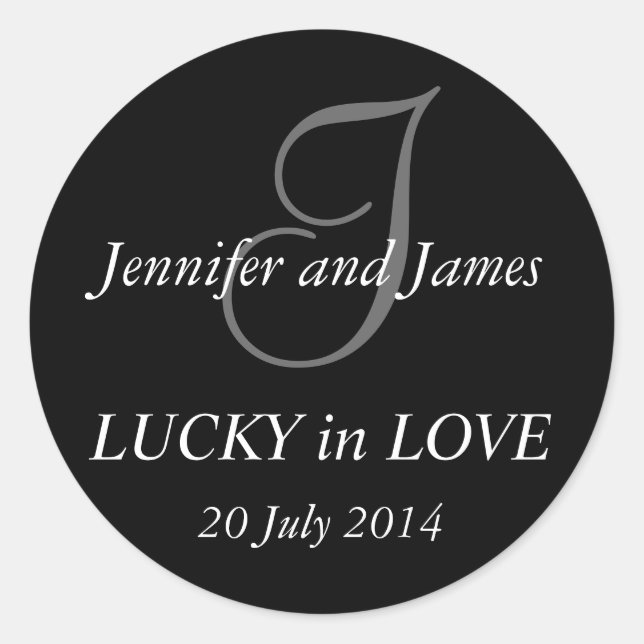 Pegatina Redonda Pegatinas Monograma I para Bodas Negro (Anverso)