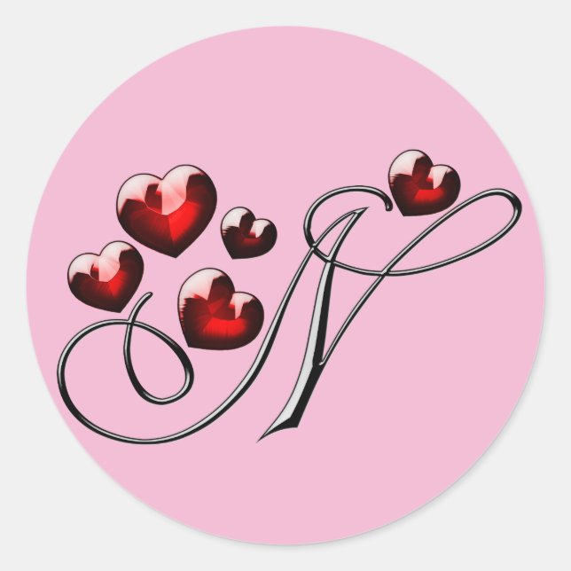 Pegatina Redonda pegatinas N iniciales de monograma (Anverso)