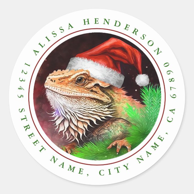 Pegatina Redonda Pegatinas navideñas de dragón con barba (Anverso)