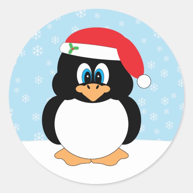 Pegatina Redonda Pegatinas navideñas de Santa Pingüino (Anverso)