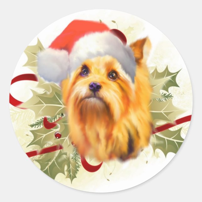 Pegatina Redonda Pegatinas navideñas de Yorkshire Terrier (Anverso)