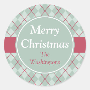 Pegatina Redonda Pegatinas navideñas Frosty Green Argyle