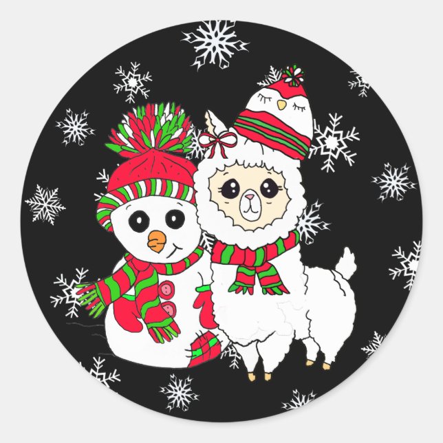 Pegatina Redonda Pegatinas navideñas Llama y Snowman (Anverso)