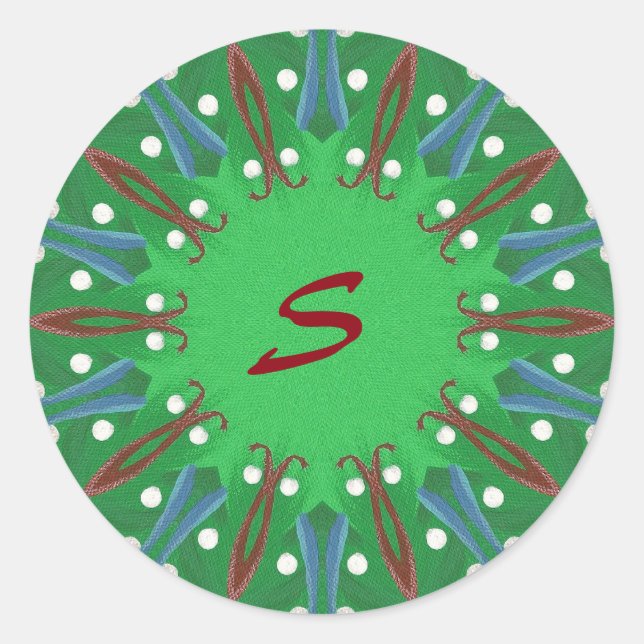 Pegatina Redonda Pegatinas navideñas monograma de árbol Kaleidoscop (Anverso)