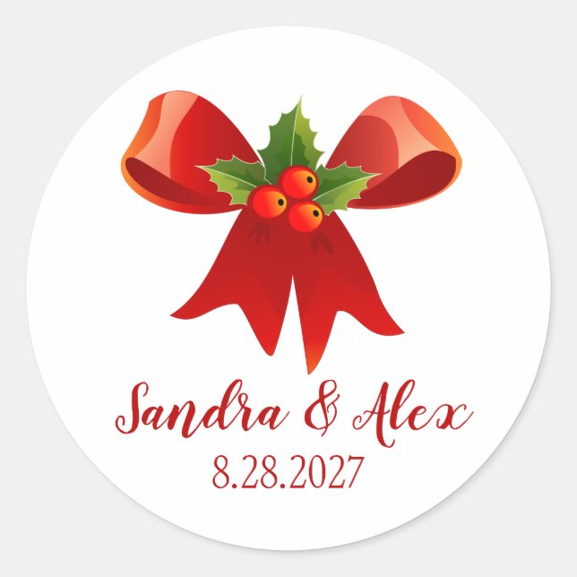Pegatina Redonda Pegatinas navideñas personalizadas Red Bow (Anverso)