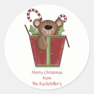 Pegatina Redonda Pegatinas navideñas personalizadas Teddy Bear