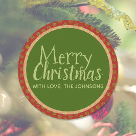 Pegatina Redonda Pegatinas navideñas personalizadas, verde rojo