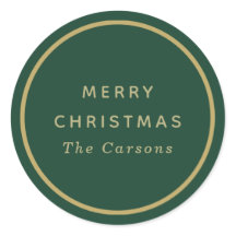 Pegatinas navideñas redondas clásicas verdes y dor