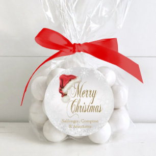 Pegatina Redonda Pegatinas navideñas Santa Hat y Snowflake