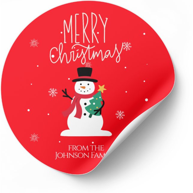 Pegatina Redonda Pegatinas navideñas Snowman: Alegría personalizada (Subido por el creador)