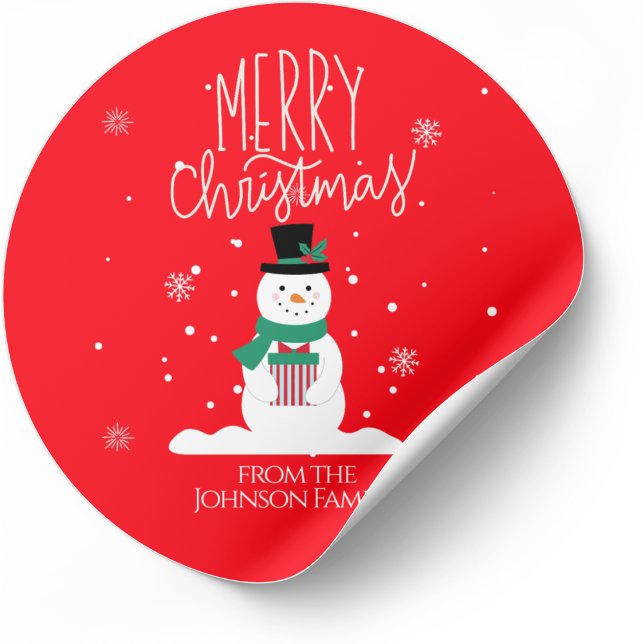 Pegatina Redonda Pegatinas navideñas Snowman: Personaliza la alegrí (Subido por el creador)