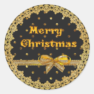 Pegatina Redonda Pegatinas navideños Black and Gold Merry