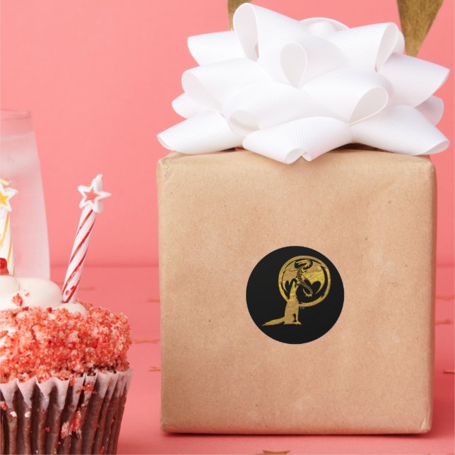 Pegatina Redonda Pegatinas negros de la ronda de oro de Wolf y Drag (Fiesta)