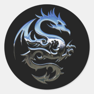 Pegatina Redonda Pegatinas negros Silver Lucky Dragon