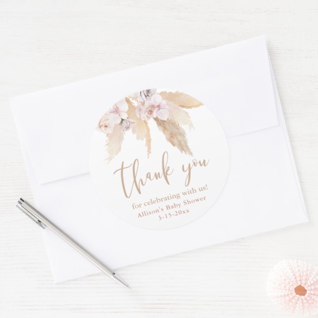 Pegatina Redonda Pegatinas para baby shower de hojas tropicales de  (Sobre)