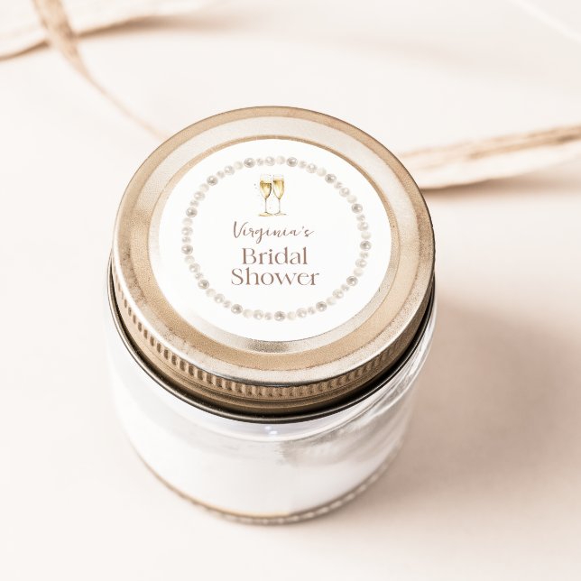 Pegatina Redonda Pegatinas para Despedida de Soltera Perlas y Prose (Pearls and Prosecco Bridal Shower Sticker
)