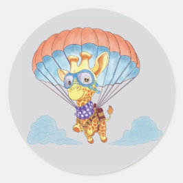 Pegatina Redonda Pegatinas Parachute Giraffe