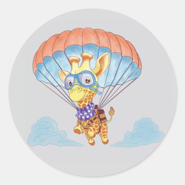 Pegatina Redonda Pegatinas Parachute Giraffe (Anverso)