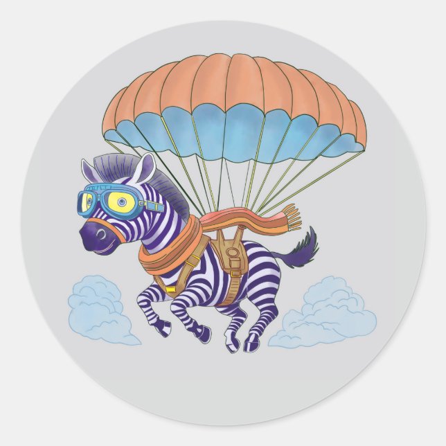 Pegatina Redonda Pegatinas Parachute Zebra (Anverso)