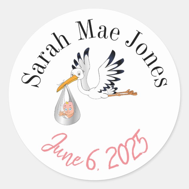 Pegatina Redonda Pegatinas personalizadas de nuevo bebé  (Anverso)