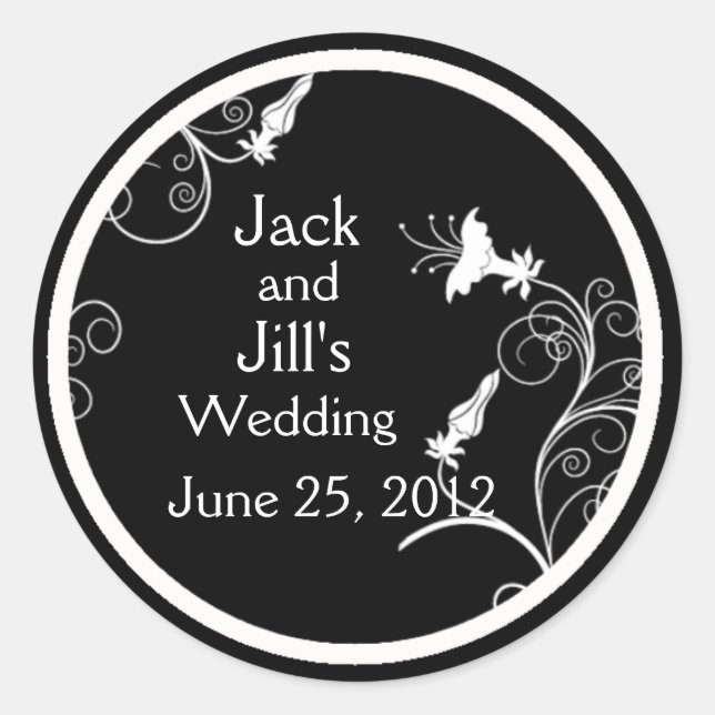 Pegatina Redonda Pegatinas personalizado Art Deco en blanco y negro (Anverso)