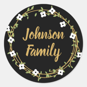 Pegatina Redonda Pegatinas personalizados de Black and Gold Laurel