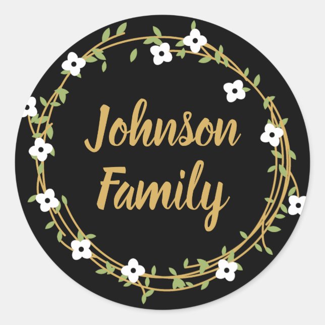 Pegatina Redonda Pegatinas personalizados de Black and Gold Laurel  (Anverso)