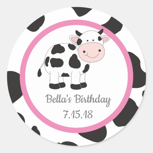 Pegatina Redonda Pegatinas Personalizados de Cowgirl rosa (Anverso)