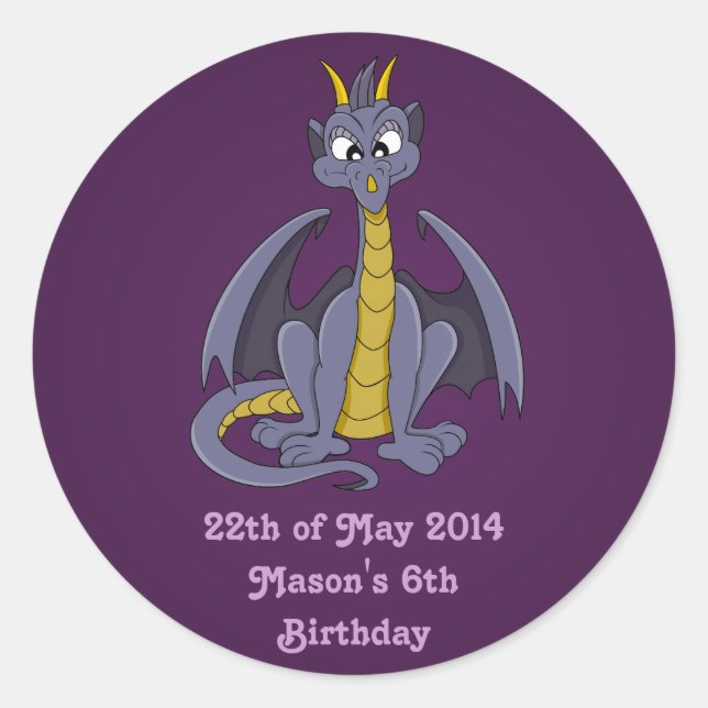 Pegatina Redonda Pegatinas personalizados de dragón morado (Anverso)
