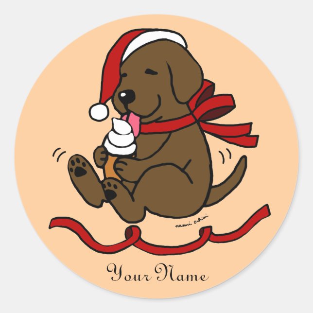 Pegatina Redonda Pegatinas Personalizados de Navidades de cachorros (Anverso)