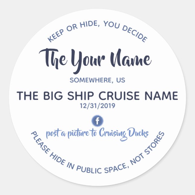 Pegatina Redonda Pegatinas Personalizados de pato en crucero (Anverso)