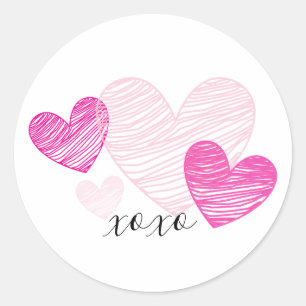 Pegatina Redonda PEGATINAS personalizados de PInk Hearts XOXO