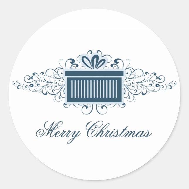 Pegatina Redonda Pegatinas presentes de Swirls de vacaciones, azul (Anverso)