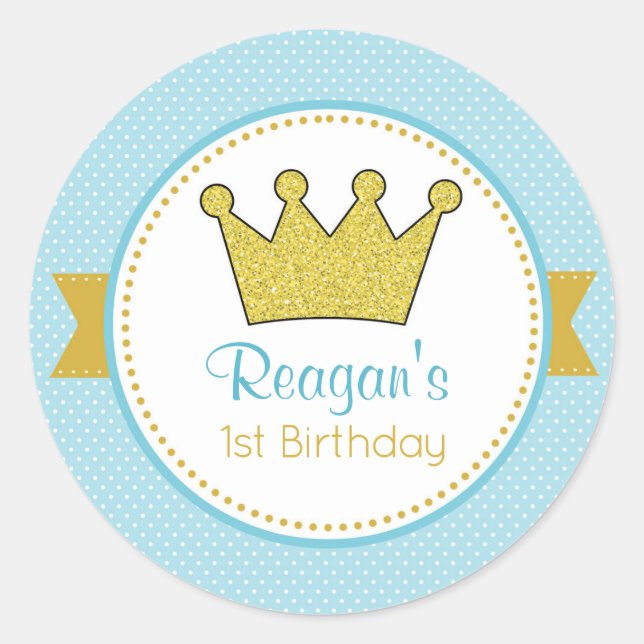 Pegatina Redonda Pegatinas Príncipe - Corona de oro Purpurina en az (Anverso)
