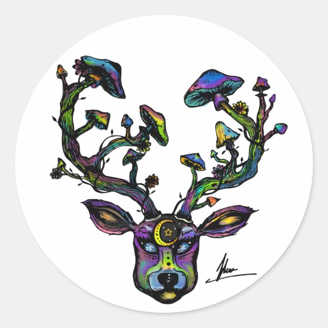 Pegatina Redonda Pegatinas Psydeer (Anverso)