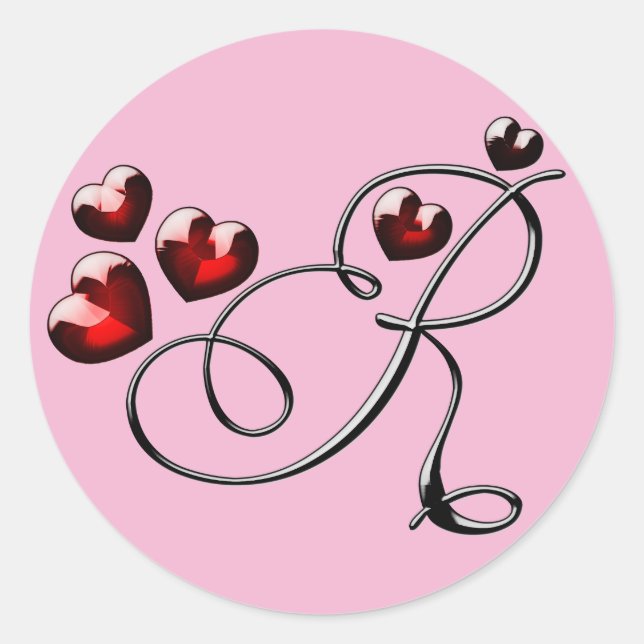 Pegatina Redonda pegatinas R iniciales de monograma (Anverso)