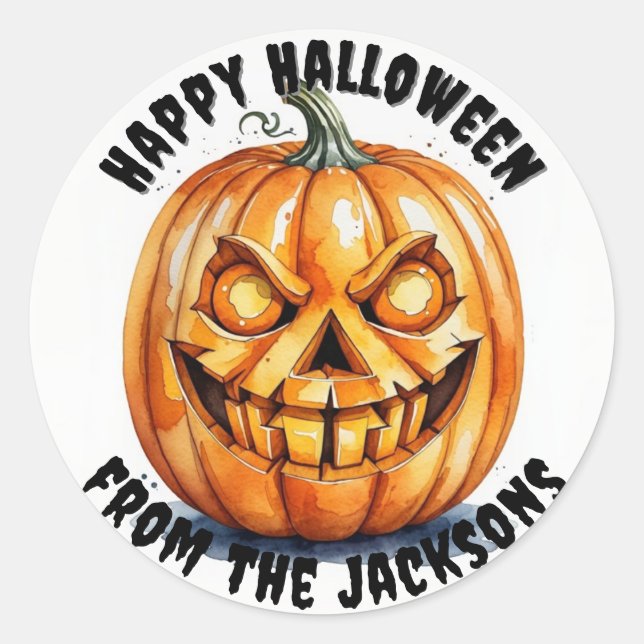 Pegatina Redonda pegatinas redondos clásicos de la calabaza feliz H (Anverso)