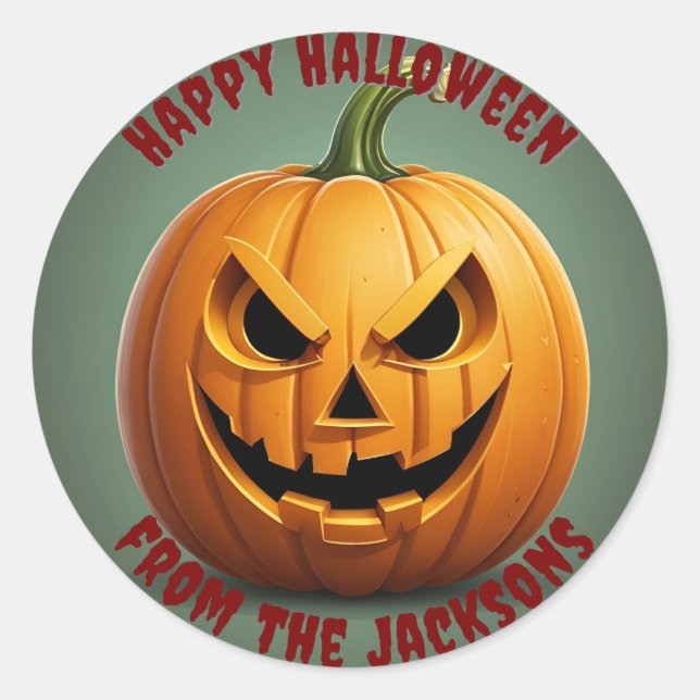 Pegatina Redonda pegatinas redondos clásicos de la calabaza feliz H (Anverso)