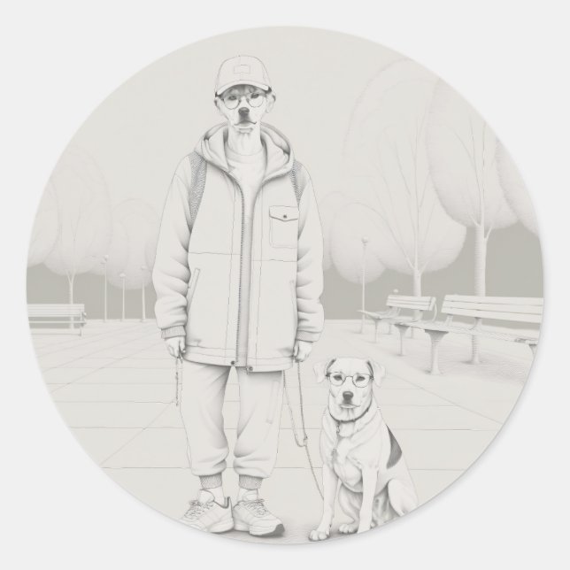 Pegatina Redonda Pegatinas redondos clásicos de PuppyMan (Anverso)